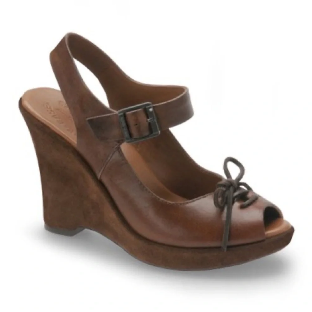 Kork-Ease Brown Bellevue Leather Wedge Sandal Lace-Up size 10